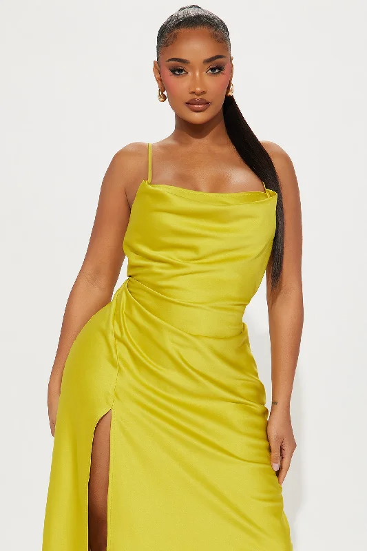 Bella Shiny Satin Midi Dress - Mustard