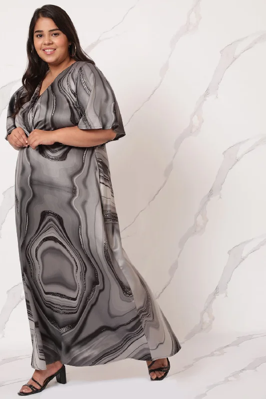 Black Marble Satin Knot Dress