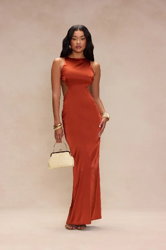 Charlie Satin Maxi Dress - Rust