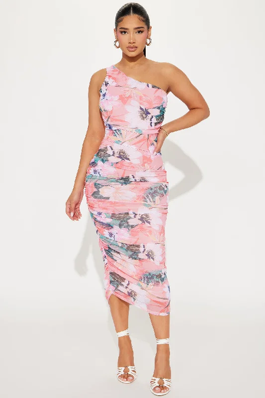 Islands Mesh Maxi Dress - Neon Pink/combo