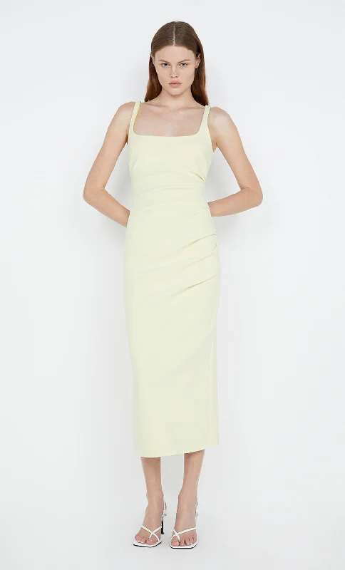 KARINA TUCK MIDI DRESS - LEMON