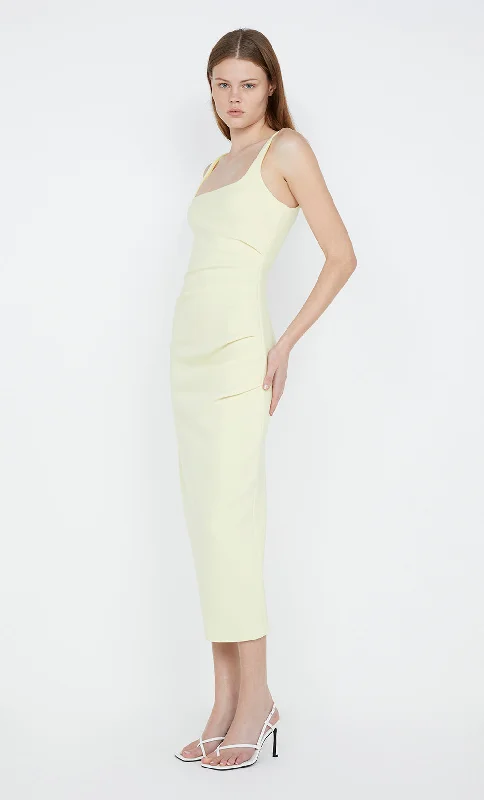 KARINA TUCK MIDI DRESS - LEMON