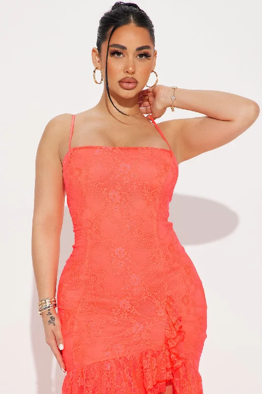 Liliana Lace Maxi Dress - Neon Coral