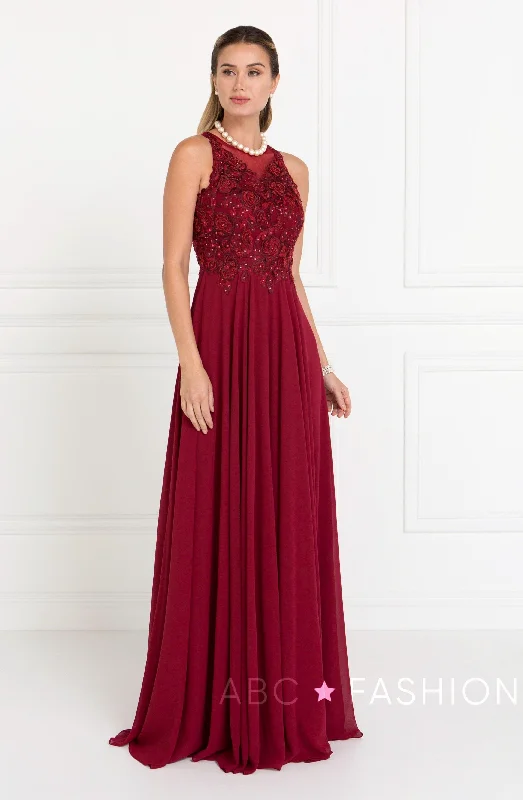 Long Embroidered Chiffon Dress by Elizabeth K GL1570