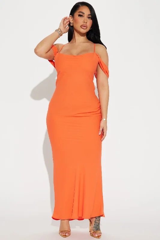 Meet Me In The Garden Chiffon Gown - Orange