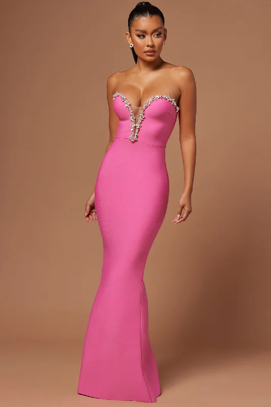 Odessa Embellished Bandage Gown - Hot Pink