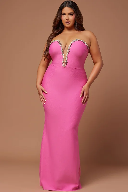 Odessa Embellished Bandage Gown - Hot Pink