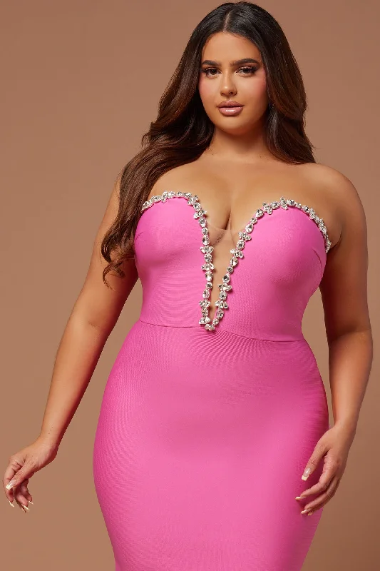 Odessa Embellished Bandage Gown - Hot Pink