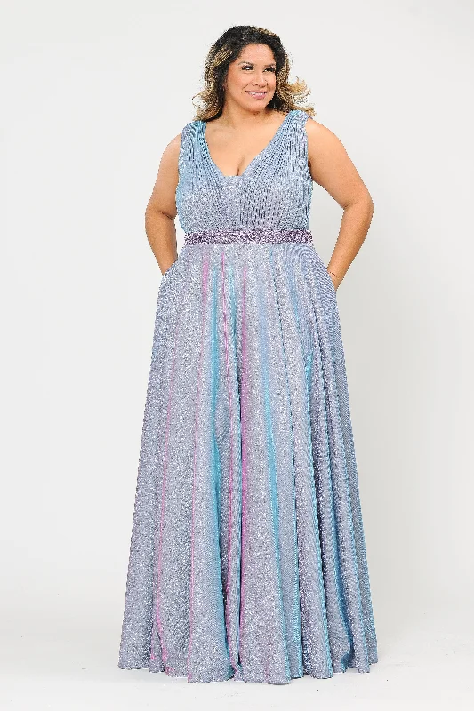 Plus Size Long Sleeveless A-line Glitter Dress by Poly USA W1082