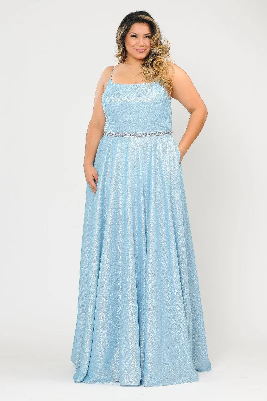 Plus Size Long Square Neck Glitter Dress by Poly USA W1038