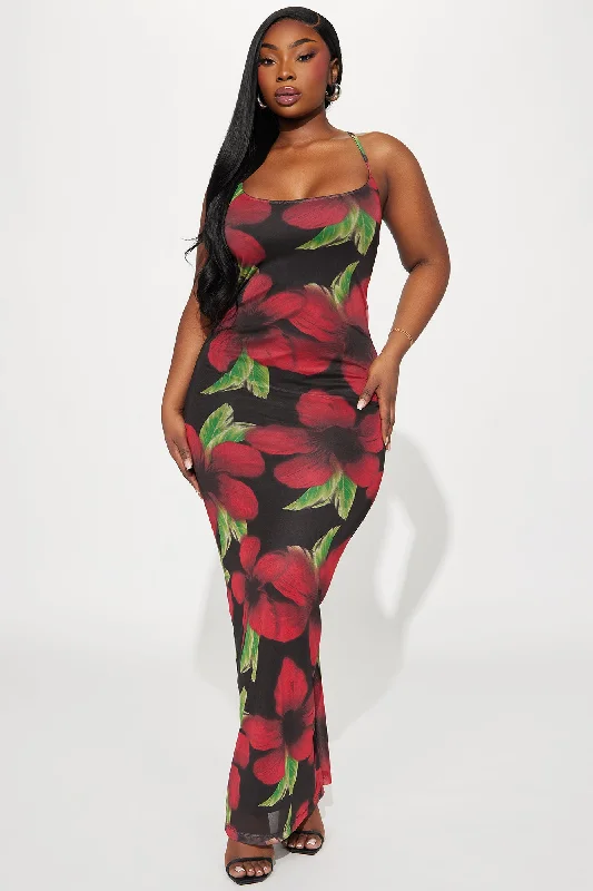 Remi Printed Mesh Maxi Dress - Red/combo