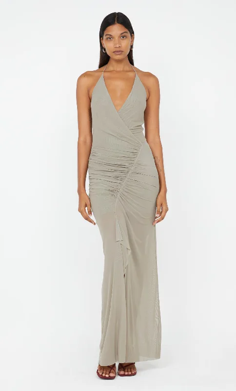 SANIA HALTER DRESS - TAUPE