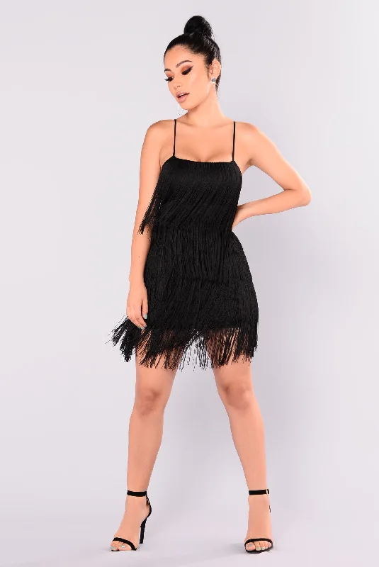 Something To You Fringe Dress - Black/Black