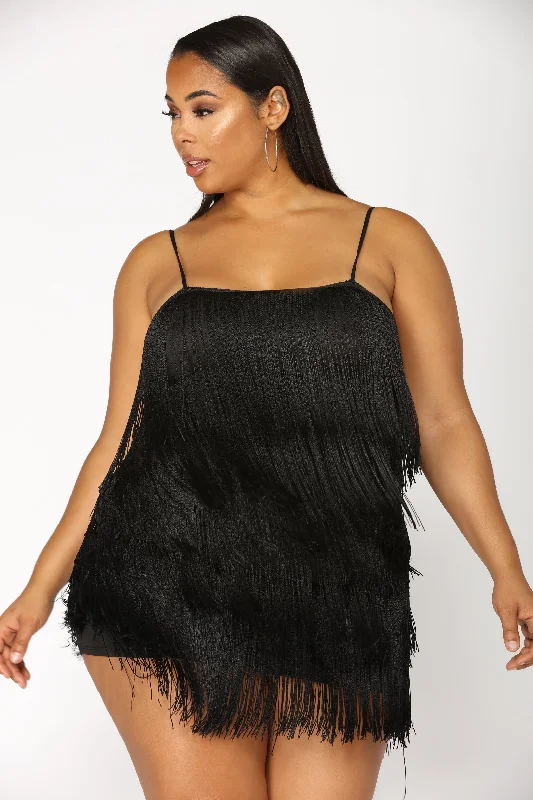 Something To You Fringe Dress - Black/Black