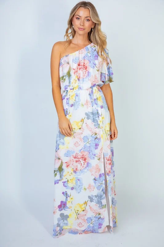 White Birch Garden Diva Floral One-Shoulder Maxi Dress