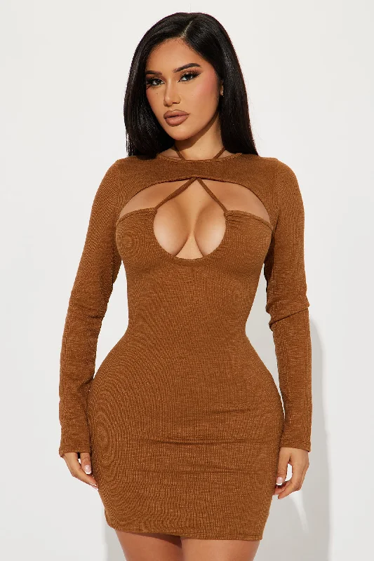 Zoey Textured Mini Dress - Brown