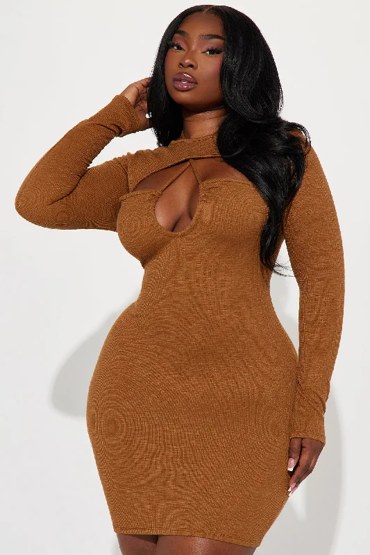 Zoey Textured Mini Dress - Brown