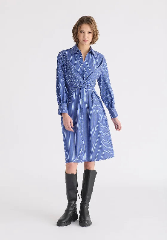 Striped Shirt Dress with Waist Tie